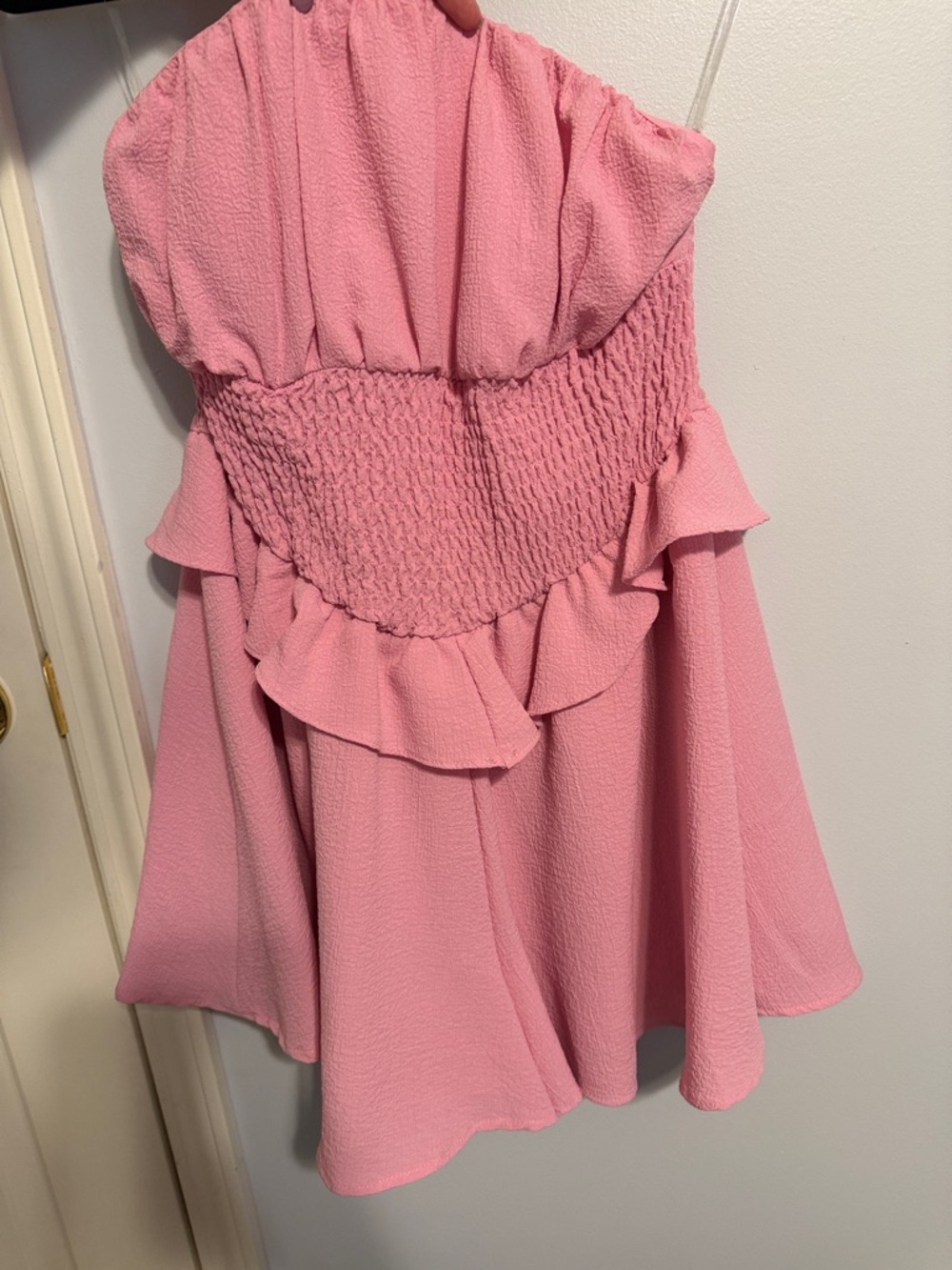 Women's Strapless Pink Ruffled Romper